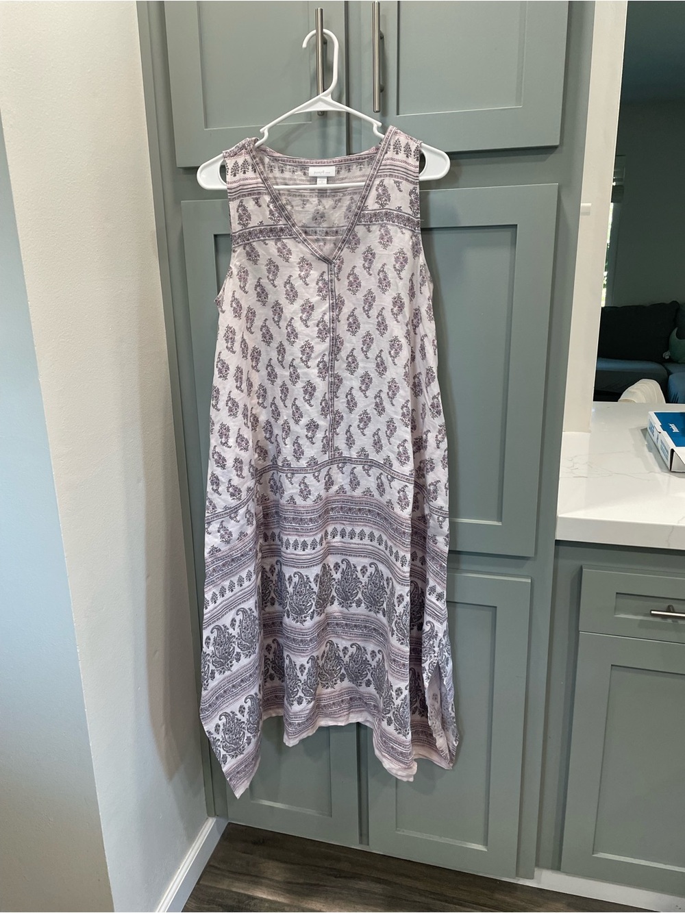 J. Jill linen Lavender and White Printed Sleeveless Maxi Dress